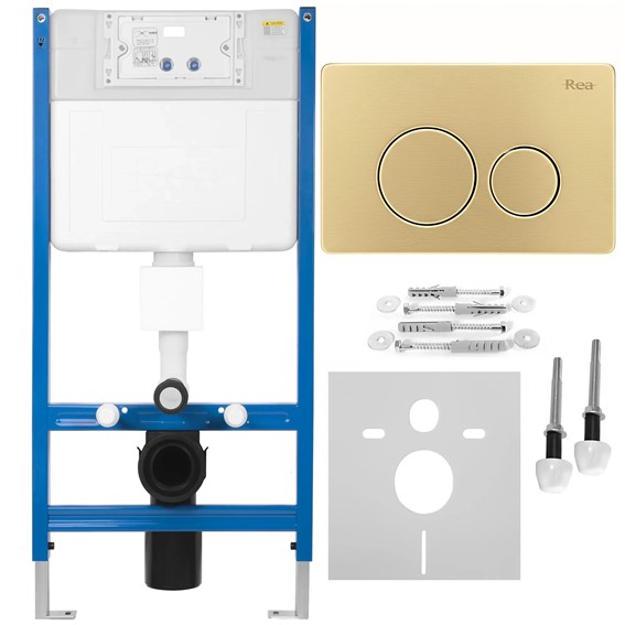 Stelaż Podtynkowy WC z Przyciskiem I Złoty Szczotkowany