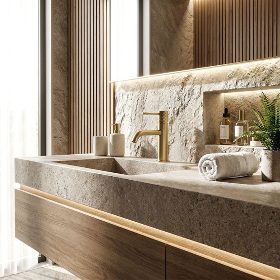 Bateria Umywalkowa Niska LUNGO DIAMOND Złoty Szczotkowany