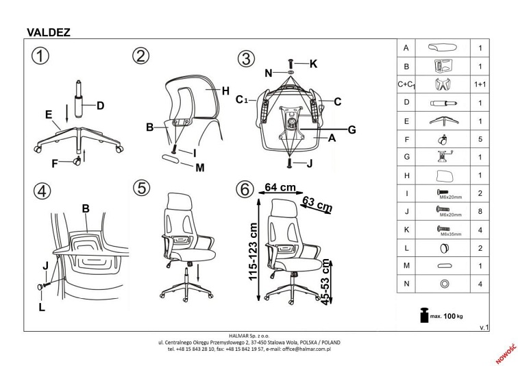 Fotel Pracowniczy VALDEZ Popiel