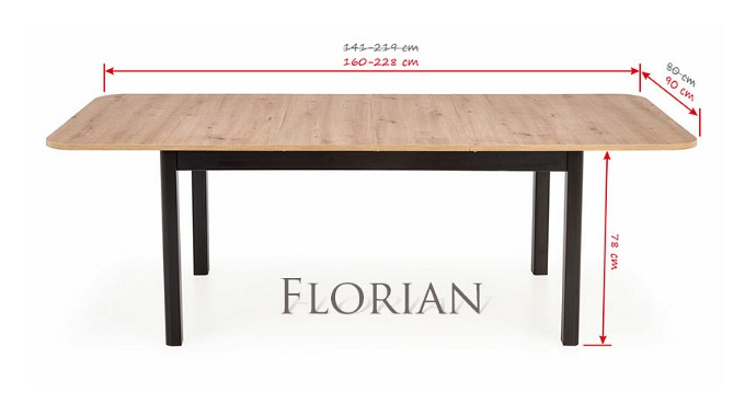 Stół Rozkładany FLORIAN (160-240)x90 Dąb Artisan/Czarny