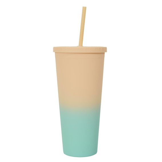 Kubek ze Słomką Żółty/Turkusowy