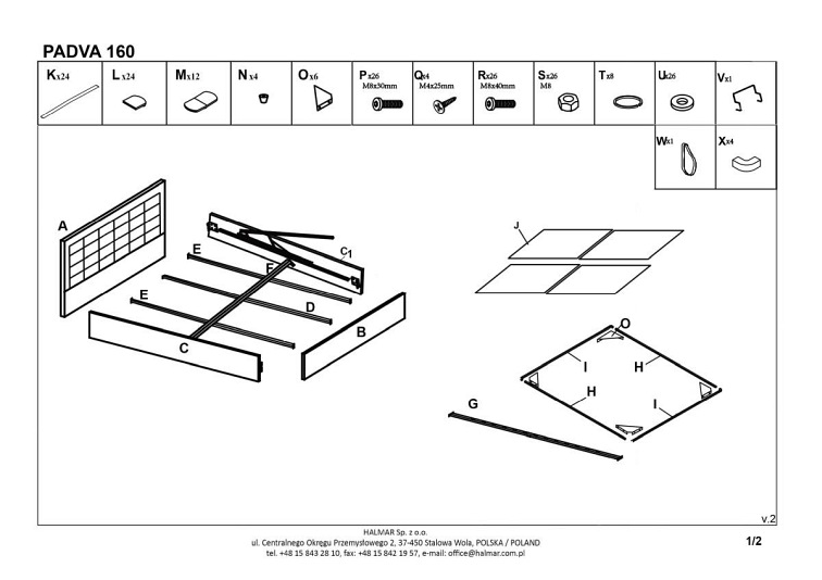 PADVA 160cm łóżko z pojemnikiem popielaty