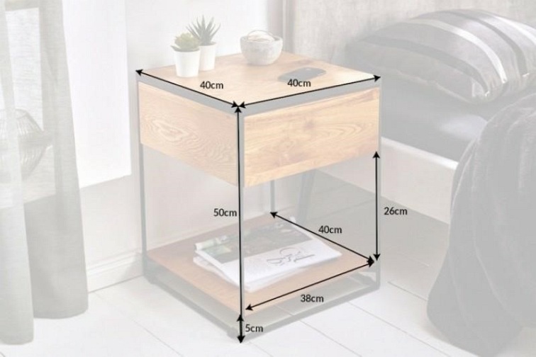 Stolik Nocny Scorpion 40x40cm Dąb/Czarny