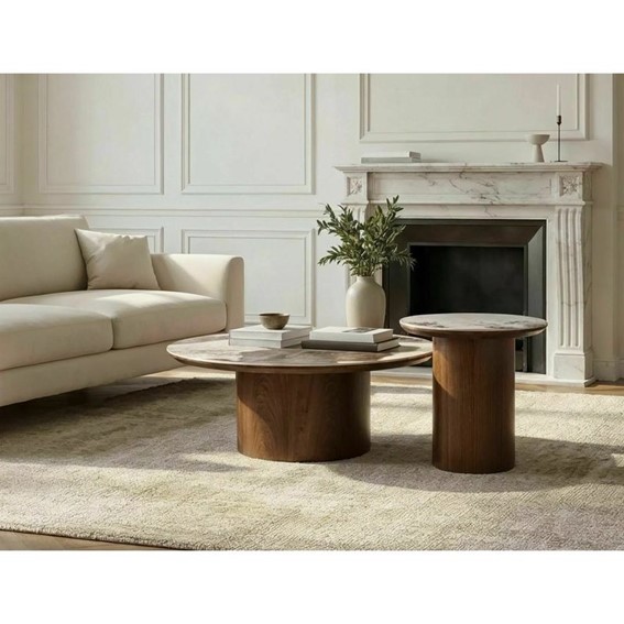 Ława RONDO Fi80cm Biały Połysk/Orzech