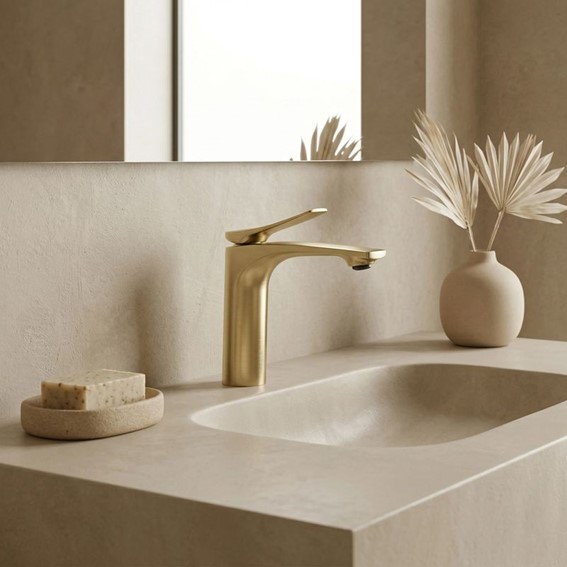 Bateria Umywalkowa Niska VISION Złoty Szczotkowany