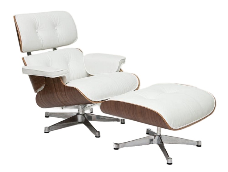 Fotel z Podnóżkiem VIP 54x82x85 Biały/Walnut/Srebrna Baza