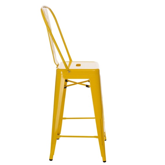 Stołek Barowy PARIS Back Żółty Inspirowany Tolix