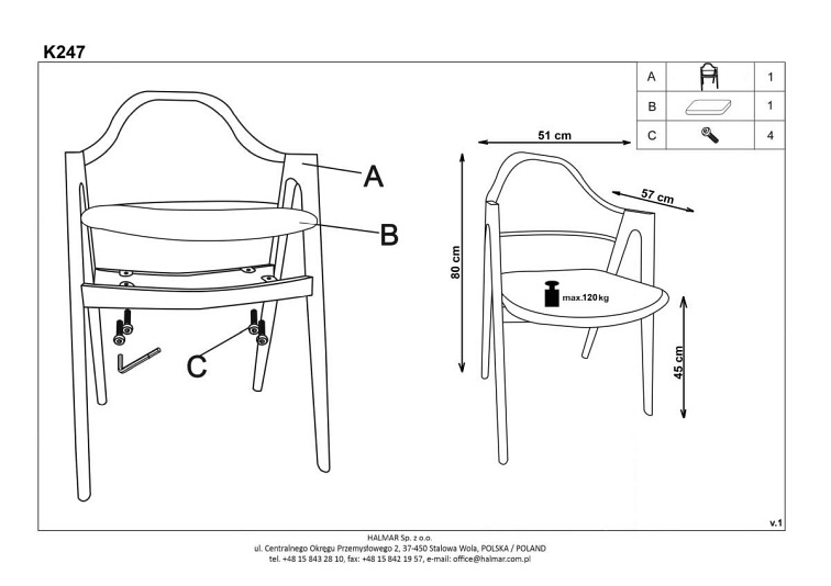 Krzesło K247 Biały/Dąb Miodowy