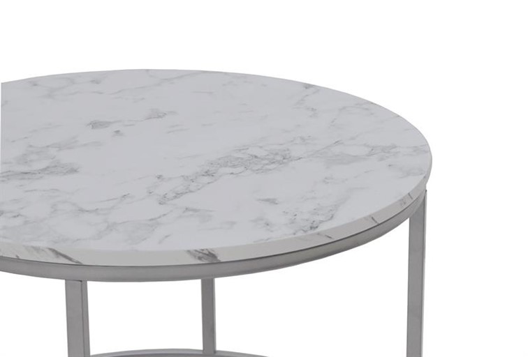 Zestaw 2 Ław PAOLA fi60/38 Srebrny/Biały Marmur