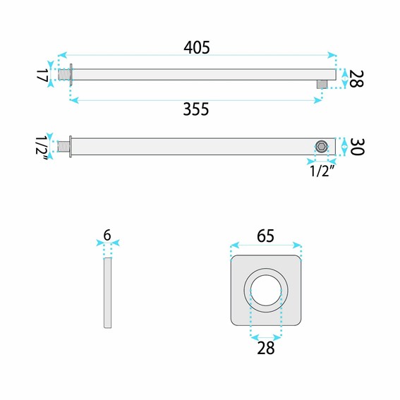Ramię Do Deszczownicy Kwadratowe JS-9022 40cm Chrom