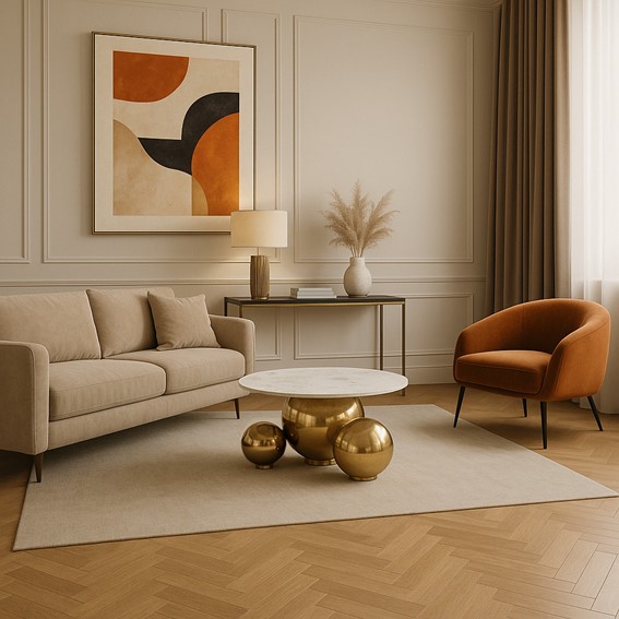 Stolik Kawowy MODIG M63 Fi80cm Biały/Złoty