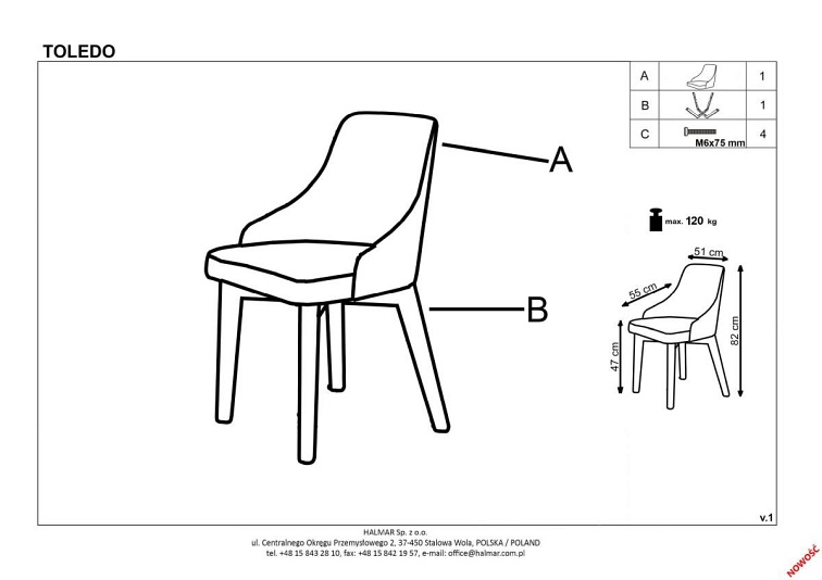 Krzesło TOLEDO 3 Czarny/Monolith 37
