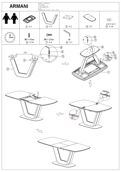 Stół ARMANI (160-220)x90 Ceramic Czarny Mat/Biały Efekt Marmuru