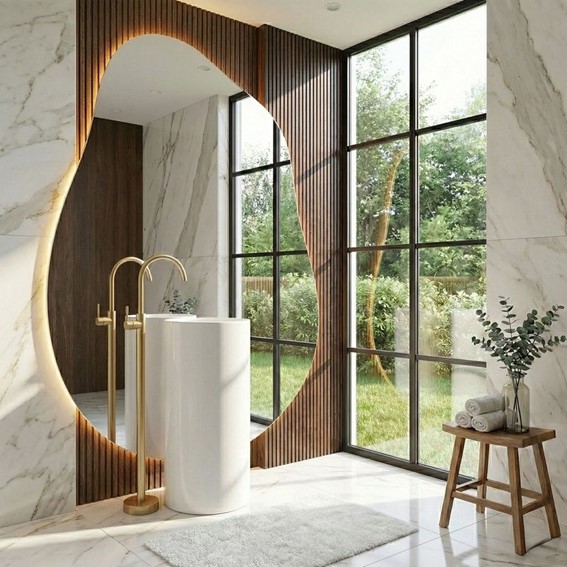 Bateria Umywalkowa Podłogowa LUNGO Złoty Szczotkowana