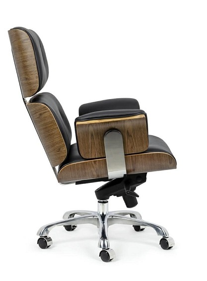 Fotel biurowy LOUNGE BUSINESS Czarny Orzech Skóra Naturalna