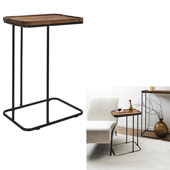 Stolik Pomocniczny MELETO 40x30cm Akacja/Czarny