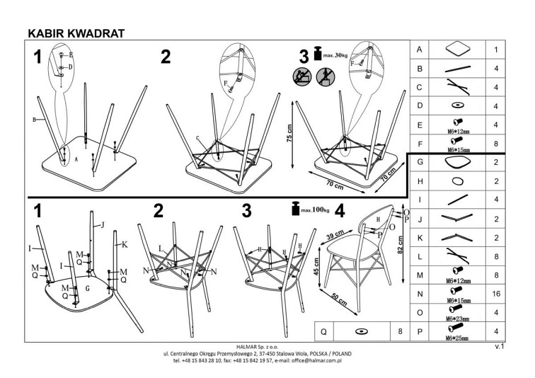 KABIR kwadrat zestaw stół + 2 krzesła dąb san