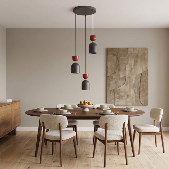 Lampa Wisząca GAUDI 3PREM Czarny/Burgundowy