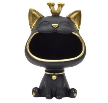 Figurka Kot do Przechowywania Czarny/Złoty