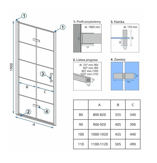 Drzwi Prysznicowe MOLIER 100 Czarny