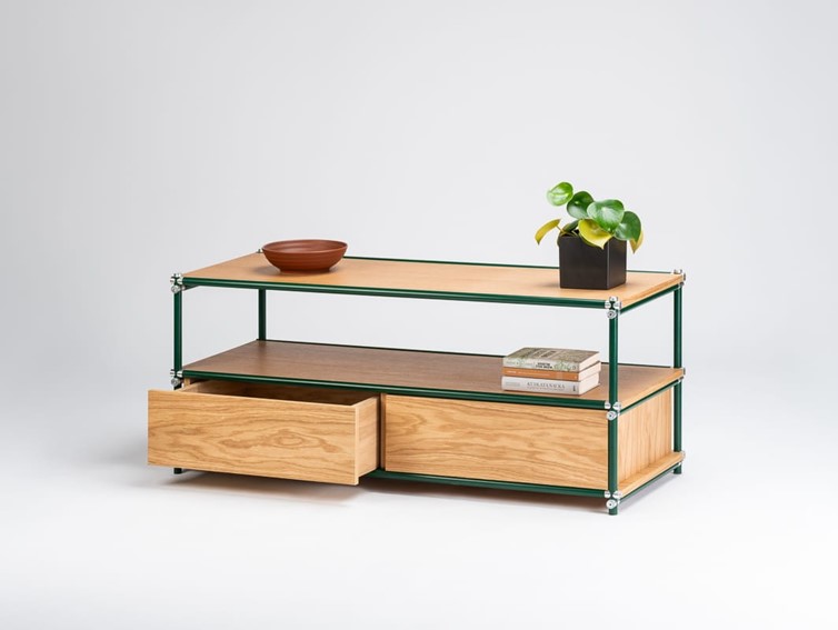 Stolik SKARDU H3 RTV FLEX Dąb/Zielony