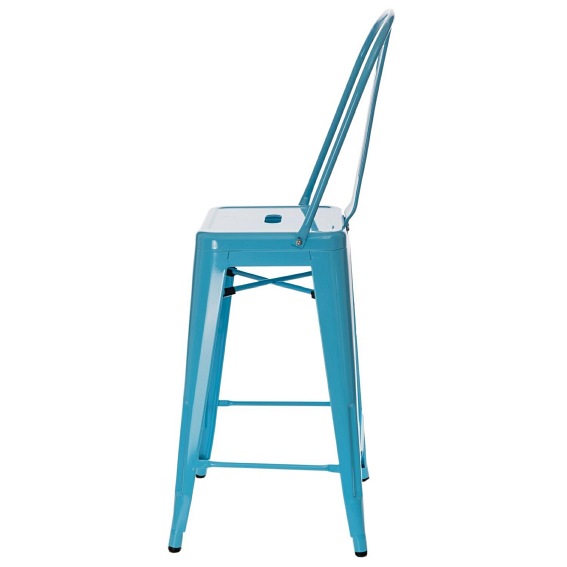 Stołek Barowy PARIS Back Niebieski Inspirowany Tolix
