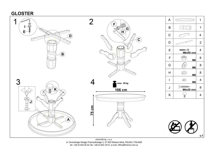 Stół Okrągły GLOSTER fi106 Biały