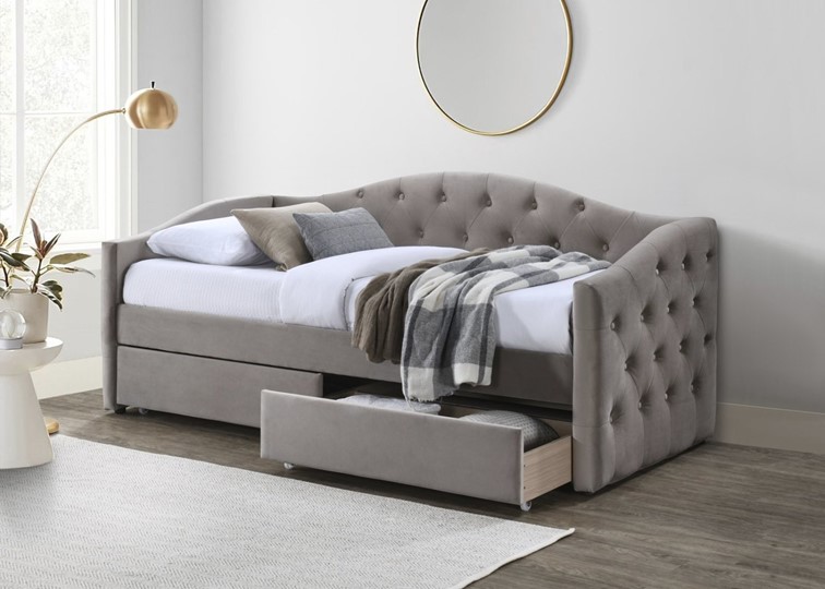Łóżko ALOHA VELVET z Szufladami 90x200 cm Beżowy