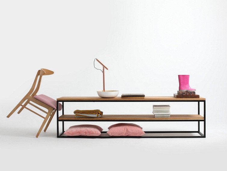 Konsola Julita Solid Wood 180-2F 180x40 Dąb/Czarny