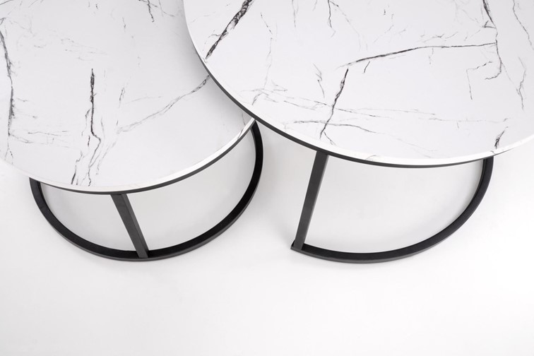 Zestaw 2 Ław JAVA Czarny/Biały Marmur