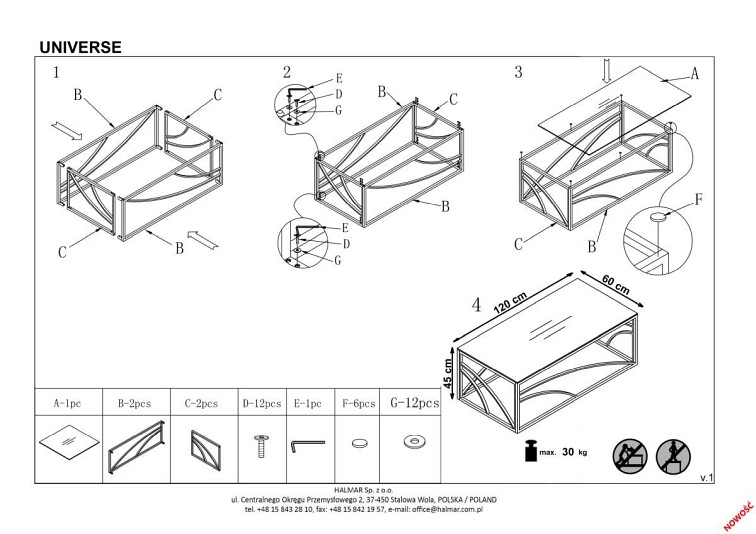 Ława UNIVERSE Srebrny/Szkło