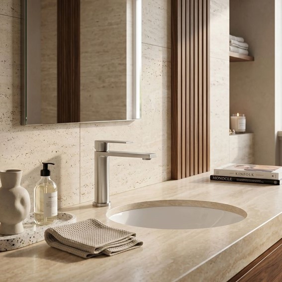 Bateria Umywalkowa Niska HUNTER Nikiel Szczotkowany