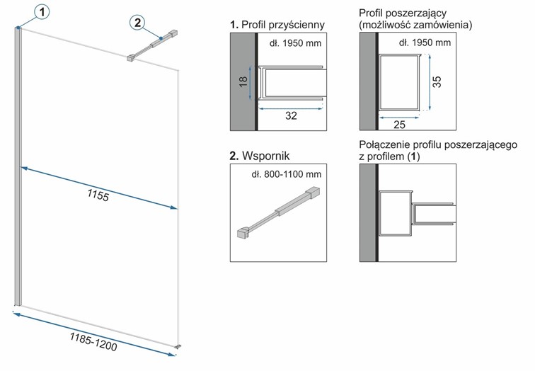 Ścianka Prysznicowa AERO 80 Czarny