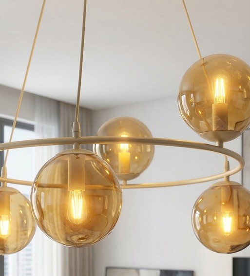 Lampa Wisząca AZURA 6 Beżowy/Bursztynowy