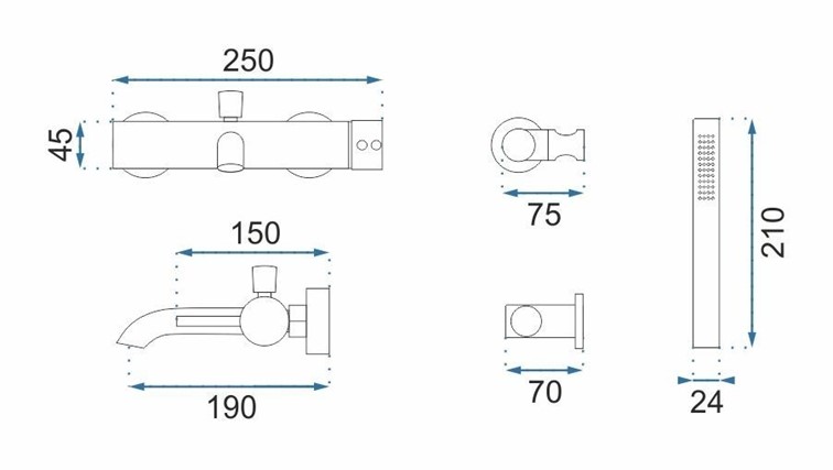 Bateria Wannowa LUNGO Czarny Metaliczny