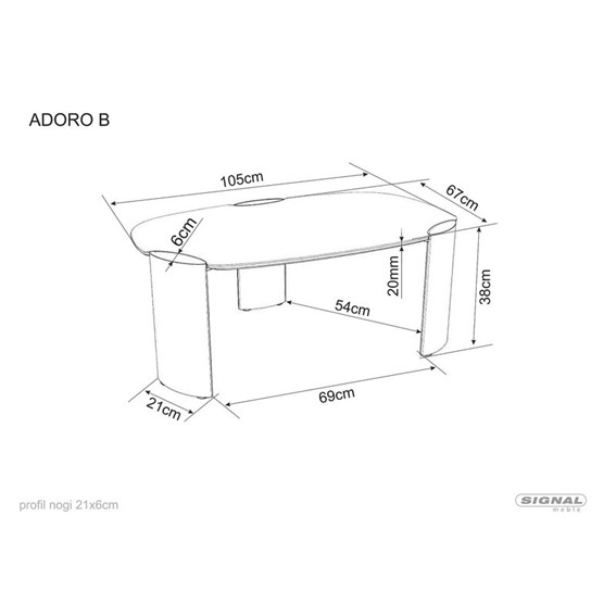 Ława ADORO B 105x65cm Biały Połysk/Miedziany