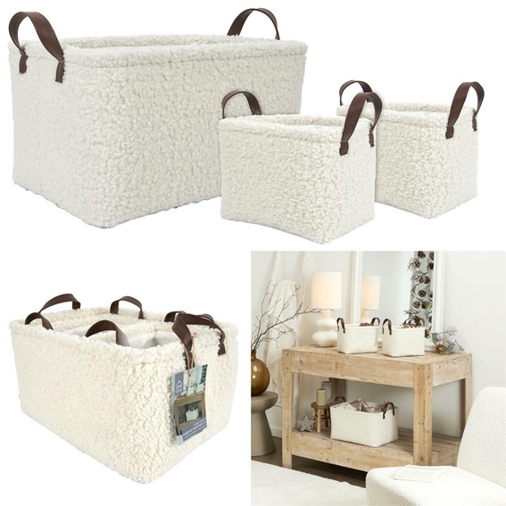 Zestaw 3 Koszy Boucle Kremowy