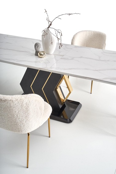 Stół Rozkładany Vincenzo 90x160 Biały Marmur/Czarny