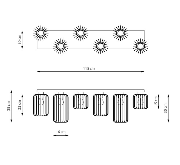 Lampa Sufitowa BARN 6 Czarny/Złoty