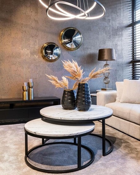 Stolik Kawowy LEXINGTON fi91,5 Czarny/Biały Marmur