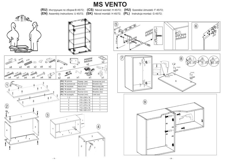VENTO G-45/72 szafka górna front: biały