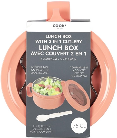 Okrągły Lunch Box Pomarańczowy Z Widelcem