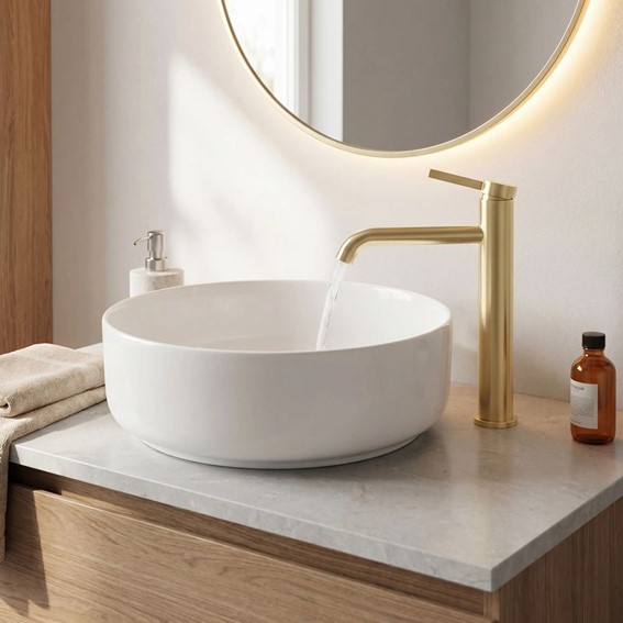 Bateria Umywalkowa Wysoka RIVO Złoty Szczotkowany