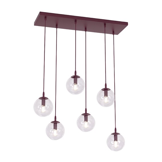 Lampa Wisząca COSMO 6 Burgundowy/Transparentny