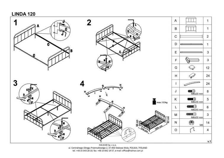 Łóżko LINDA 120x200cm czarne
