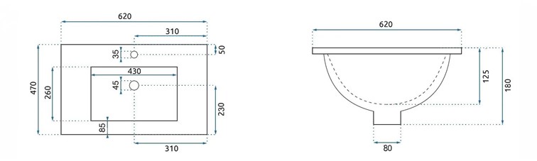 Umywalka Wpuszczana DAFNE 60 Biały