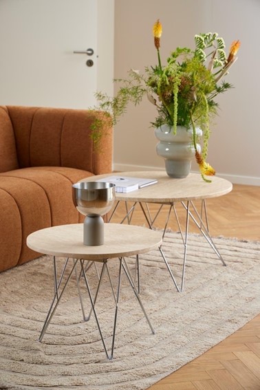 Stolik Kawowy PRUNUS fi55 Chrom/Trawertyn