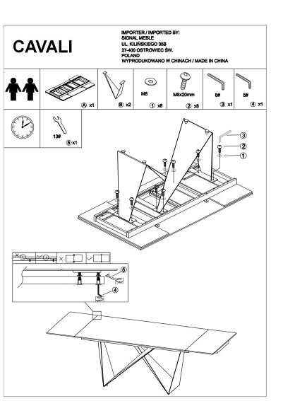 Stół Rozkładany CAVALLI II (240-160)x90 Ceramic Biały/Czarny Mat