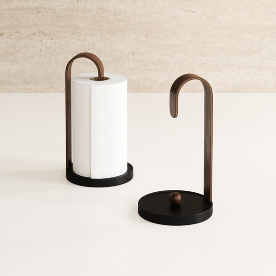 Stojak na Ręcznik Papierowy BELLWOOD Czarny/Orzech