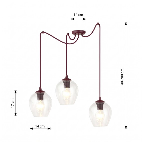 Lampa Wisząca LEVEL 3 Burgundowy/Transparentny